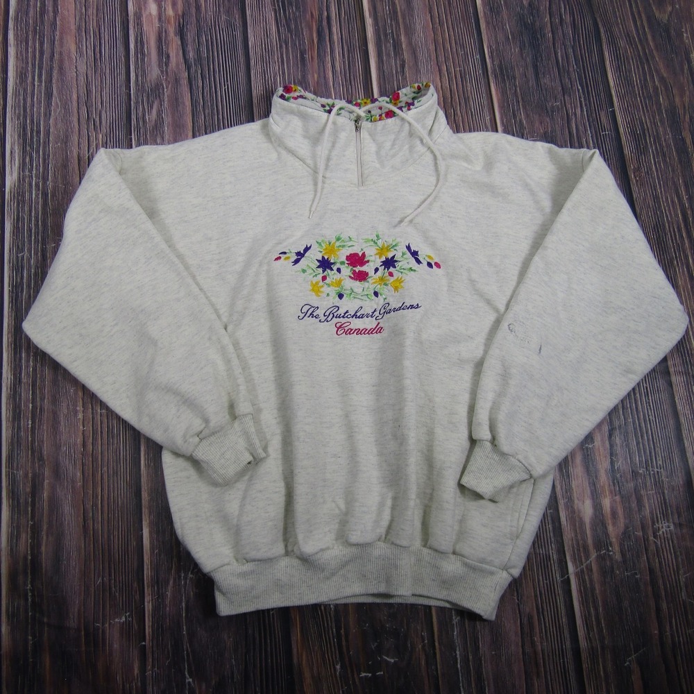 Cityscape Womens Size Medium Gray Floral Mock Neck 1/4 Zip Sweater Butchart